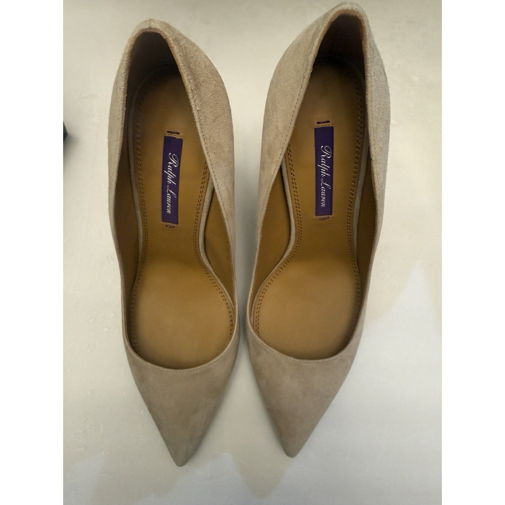 Ralph Lauren Celia Goat Suede Pumps 7  Beige Purple Label  Womens 37.5 Shoes New - Picture 3 of 12